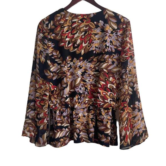 Coco Bianco Top Women Multicolor V-Neck Long Flare Sheer Sleeve Lined‎ Pullover - Picture 3 of 12